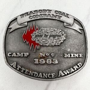 Peabody Coal Company 1983 Camp Mine Attendance Award Belt Buckle Vintage ✨